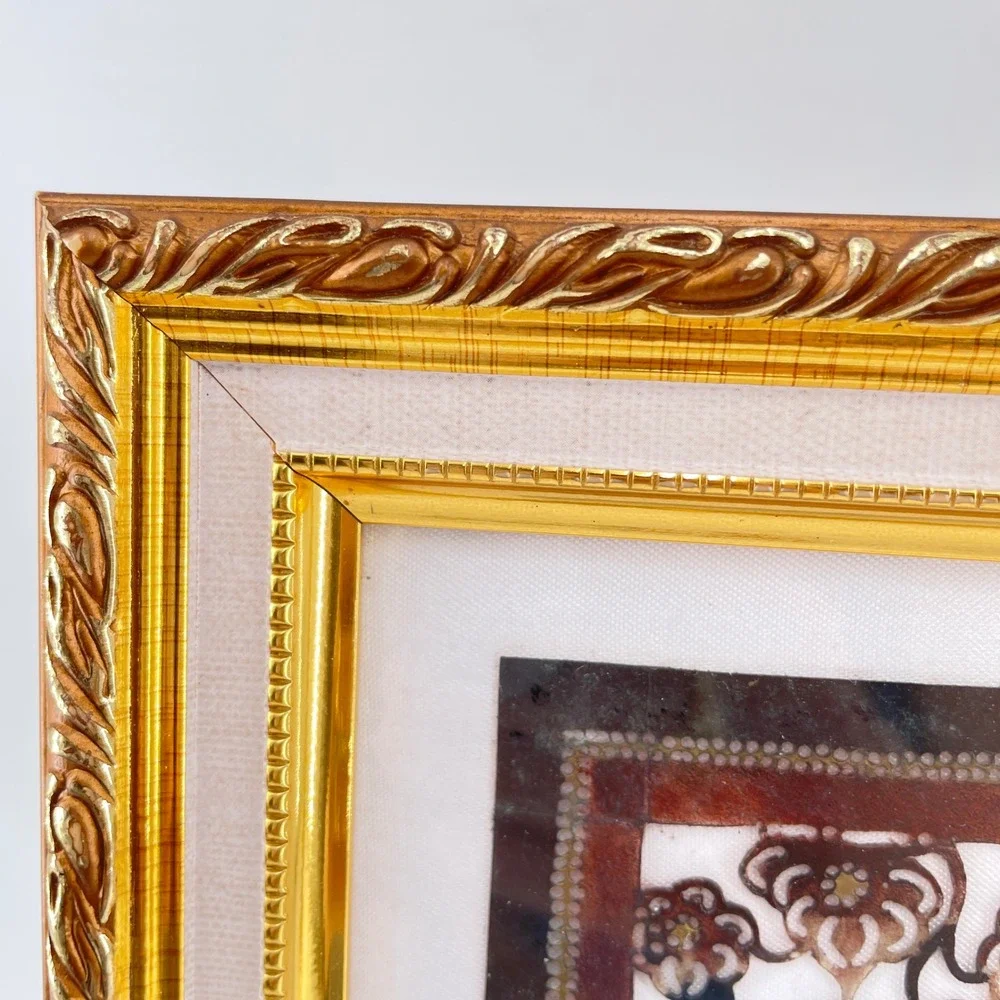 Thai Nang Yai Leather Shadow Puppet Art Framed Elephants Monkey Gold 12x9